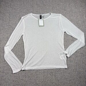 HM Divided White Ribbed Long Sleeve Top Womens Size Large Lightweight Sheer